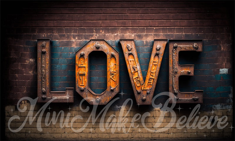 Kate Valentine Industrial Love Letters Backdrop Distressed Brick wall Designed by Mini MakeBelieve - Kate Backdrop AU