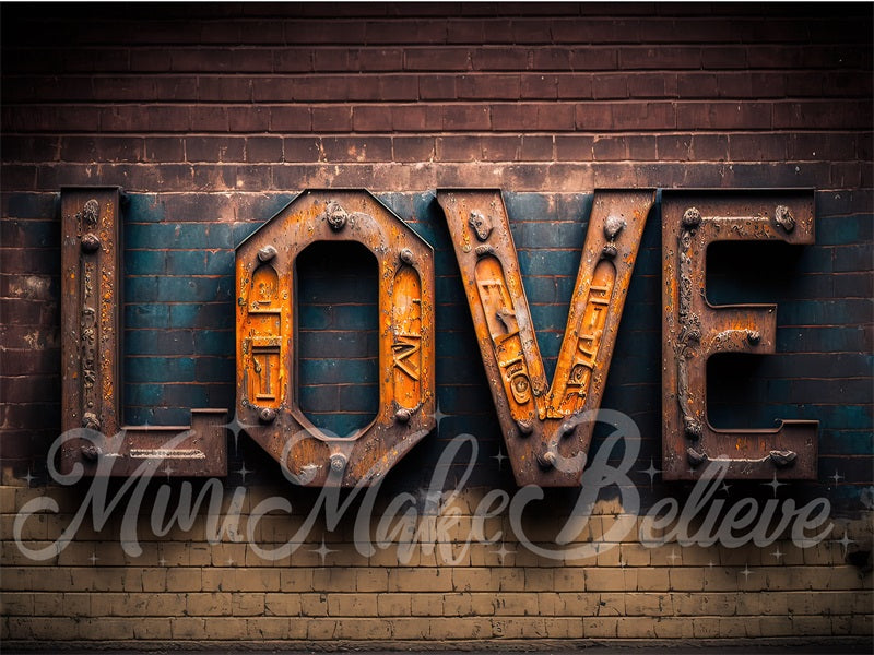 Kate Valentine Industrial Love Letters Backdrop Distressed Brick wall Designed by Mini MakeBelieve - Kate Backdrop AU