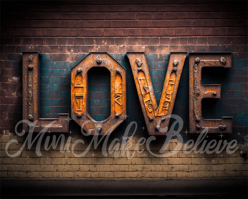Kate Valentine Industrial Love Letters Backdrop Distressed Brick wall Designed by Mini MakeBelieve - Kate Backdrop AU