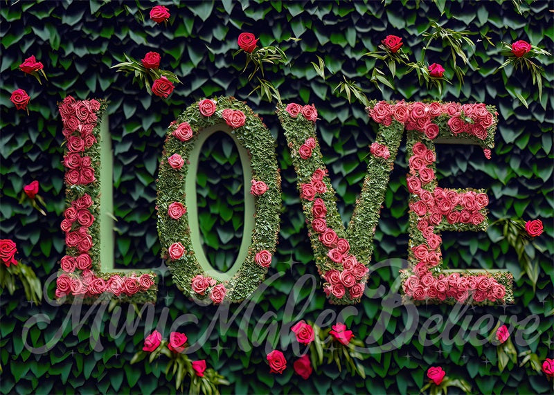 Kate Valentine Pink Flower Love Letters Backdrop Grass Wall Designed by Mini MakeBelieve - Kate Backdrop AU