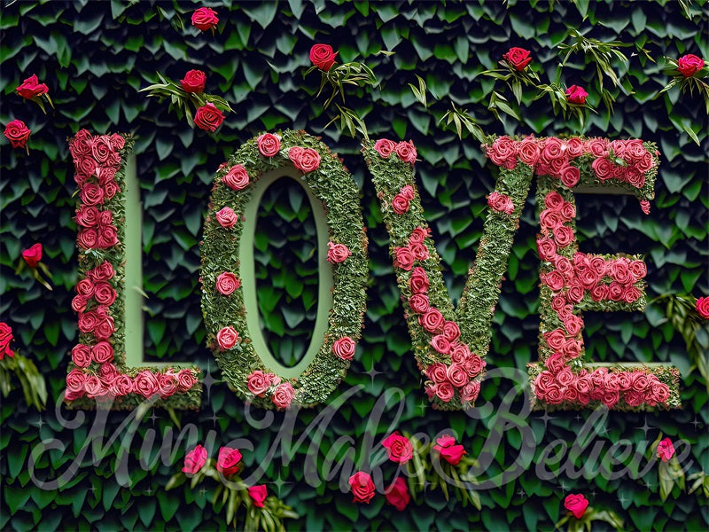Kate Valentine Pink Flower Love Letters Backdrop Grass Wall Designed by Mini MakeBelieve - Kate Backdrop AU