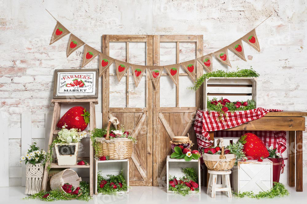 Kate Spring Strawberry Backdrop Barn Door Designed by Emetselch - Kate Backdrop AU