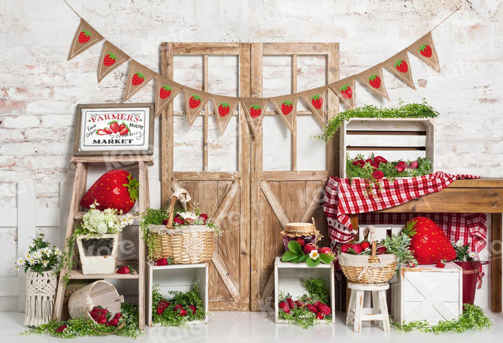 Kate Spring Strawberry Backdrop Barn Door Designed by Emetselch - Kate Backdrop AU