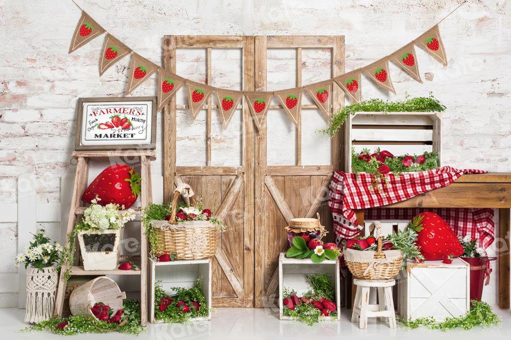 Kate Spring Strawberry Backdrop Barn Door Designed by Emetselch - Kate Backdrop AU