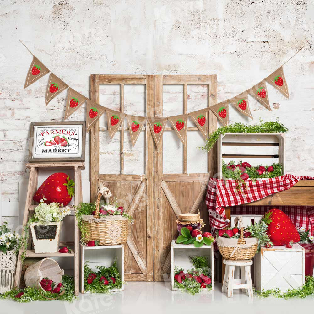 Kate Spring Strawberry Backdrop Barn Door Designed by Emetselch - Kate Backdrop AU