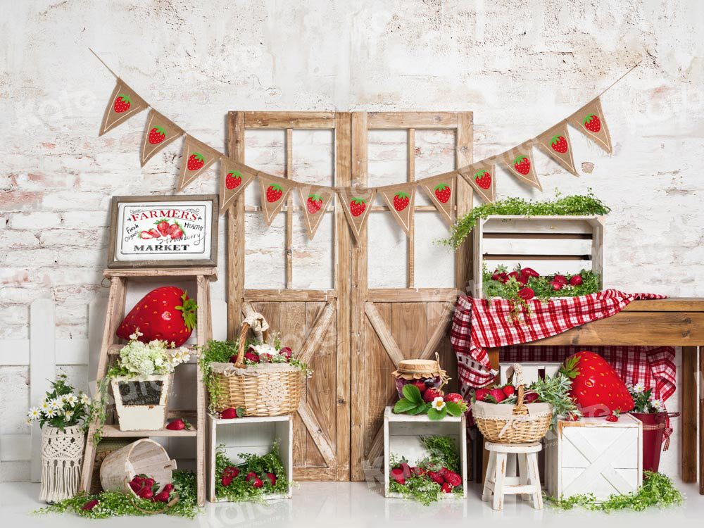 Kate Spring Strawberry Backdrop Barn Door Designed by Emetselch - Kate Backdrop AU