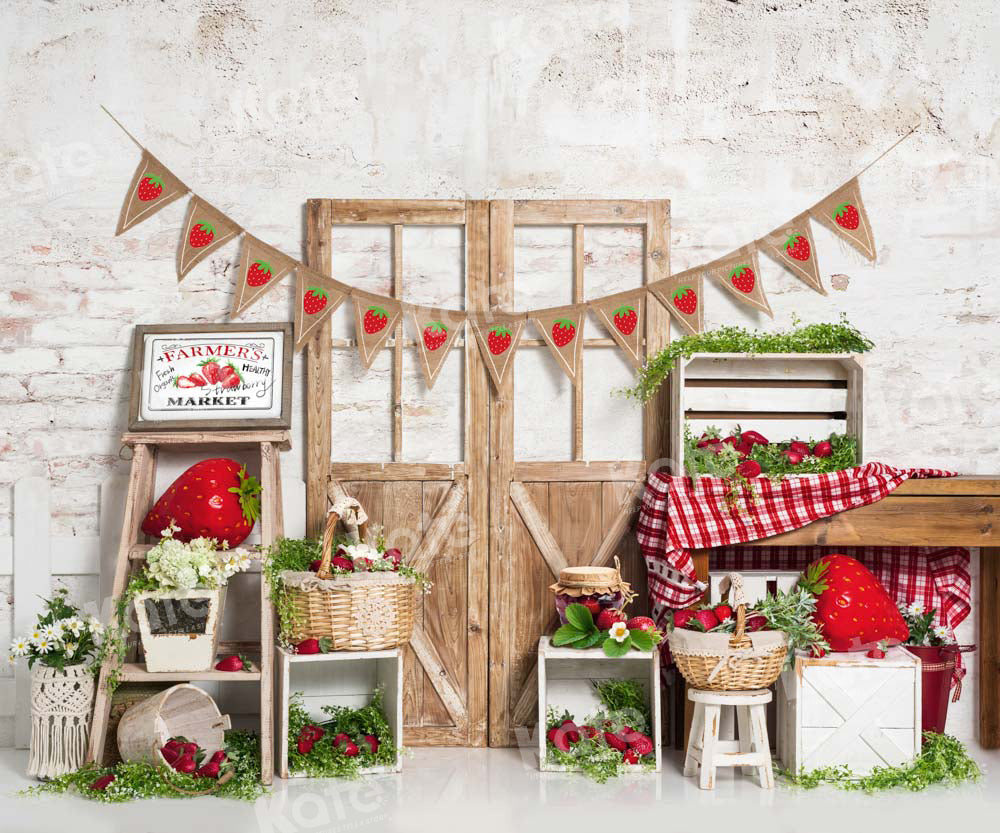 Kate Spring Strawberry Backdrop Barn Door Designed by Emetselch - Kate Backdrop AU