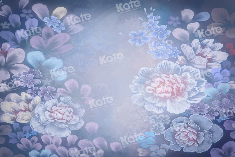 Kate Painting Floral Portrait Backdrop Blue Fine Art Designed by GQ - Kate Backdrop AU