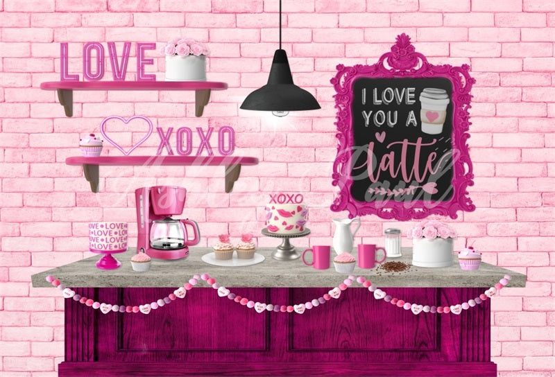 Kate Pink Valentines Cafe Backdrop Designed by Ashley Paul - Kate Backdrop AU