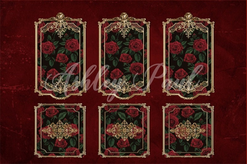 Kate Valentine's Day Retro Dark Red Wall Roses Backdrop Designed by Ashley Paul - Kate Backdrop AU