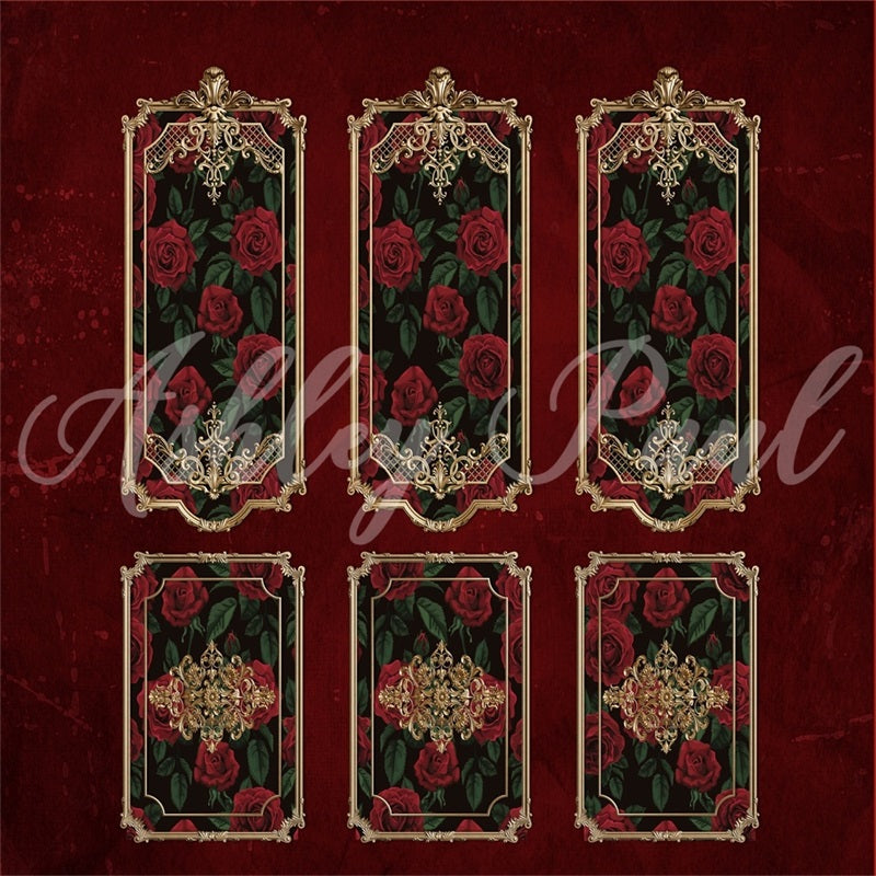 Kate Valentine's Day Retro Dark Red Wall Roses Backdrop Designed by Ashley Paul - Kate Backdrop AU