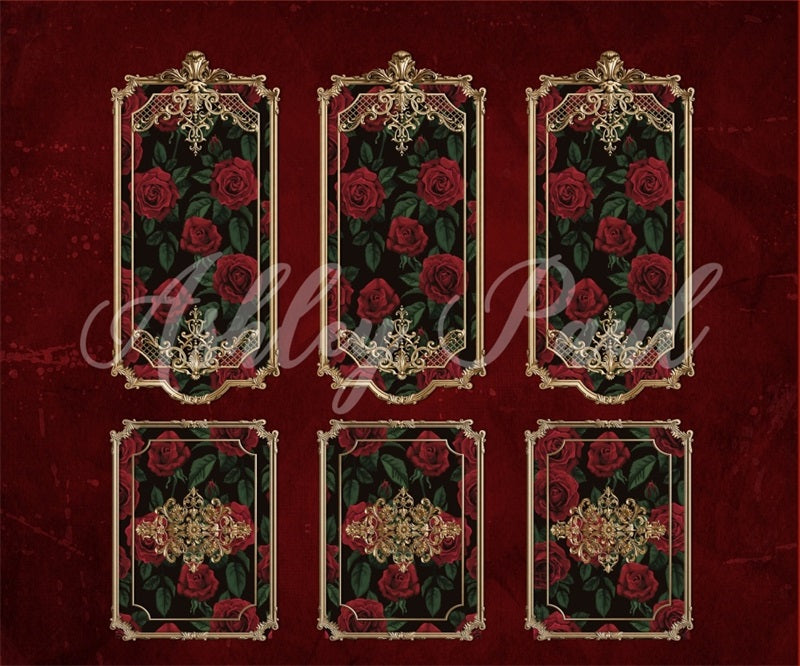 Kate Valentine's Day Retro Dark Red Wall Roses Backdrop Designed by Ashley Paul - Kate Backdrop AU