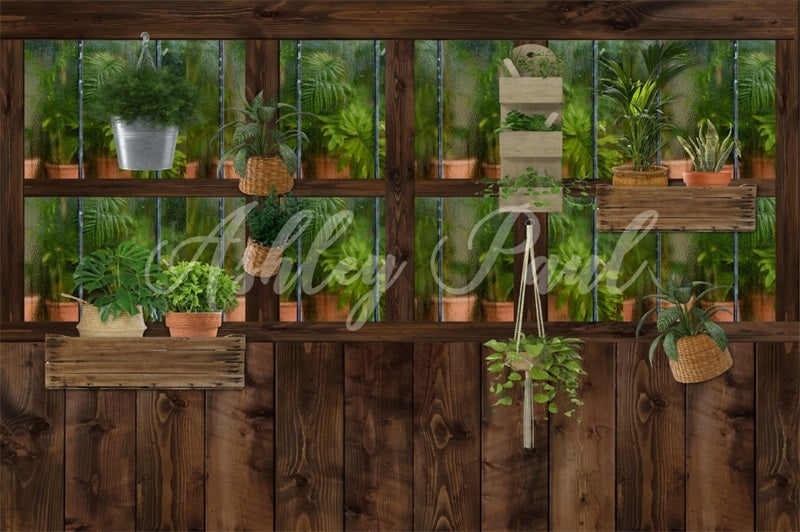 Kate Wood Potted Plant Backdrop Summer Spring Designed by Ashley Paul - Kate Backdrop AU