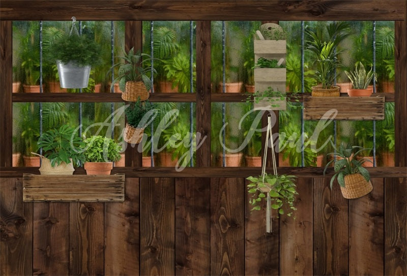 Kate Wood Potted Plant Backdrop Summer Spring Designed by Ashley Paul - Kate Backdrop AU