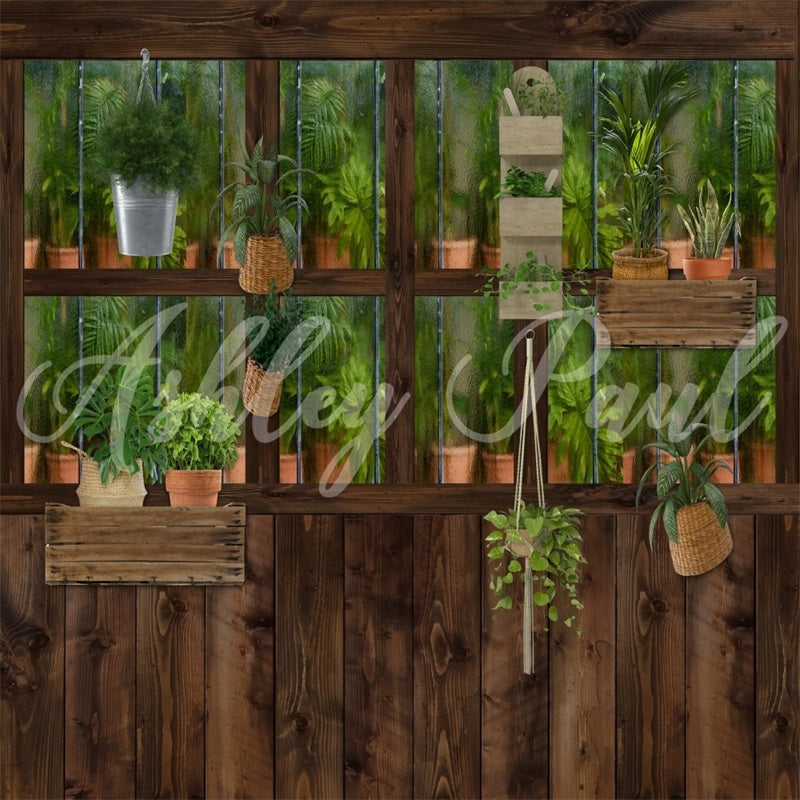 Kate Wood Potted Plant Backdrop Summer Spring Designed by Ashley Paul - Kate Backdrop AU