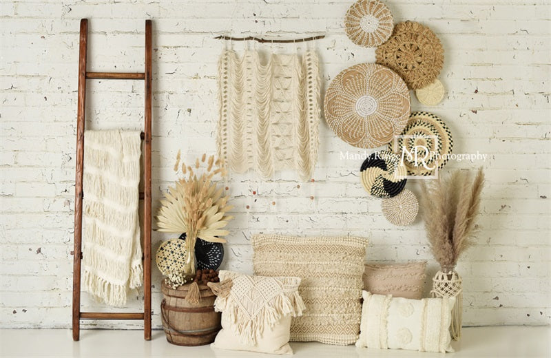 Kate Boho Macrame Wall Backdrop Baskets Ladder Designed by Mandy Ringe Photography