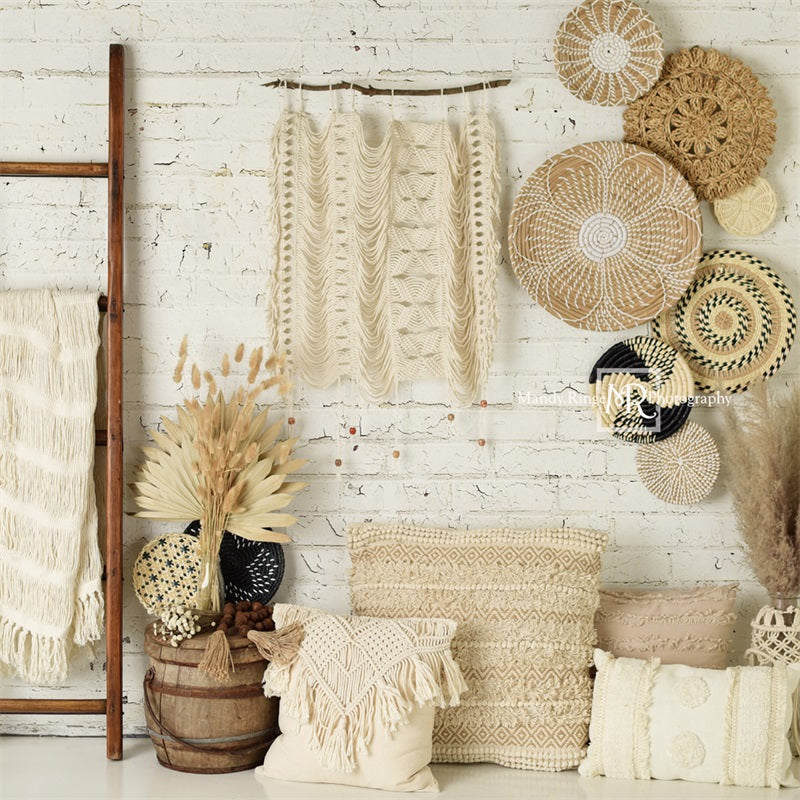 Kate Boho Macrame Wall Backdrop Baskets Ladder Designed by Mandy Ringe Photography