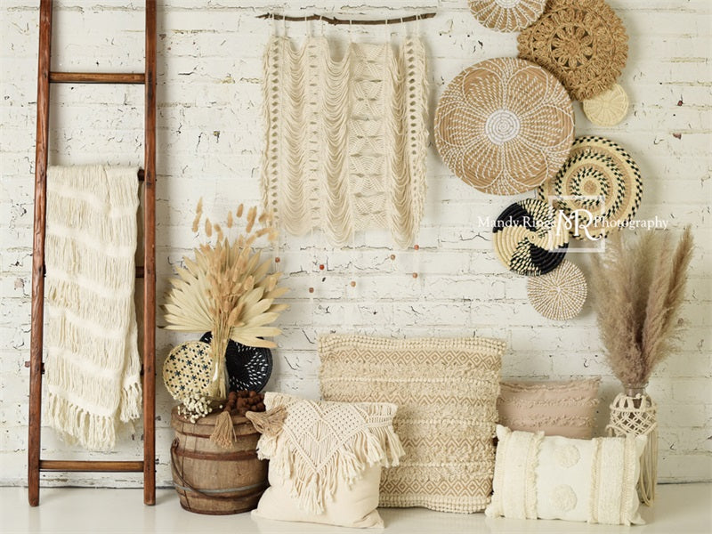 Kate Boho Macrame Wall Backdrop Baskets Ladder Designed by Mandy Ringe Photography