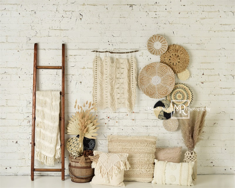 Kate Boho Macrame Wall Backdrop Baskets Ladder Designed by Mandy Ringe Photography