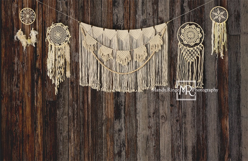 Kate Dark Wood Backdrop Macrame Dreamcatchers Designed by Mandy Ringe Photography - Kate Backdrop AU