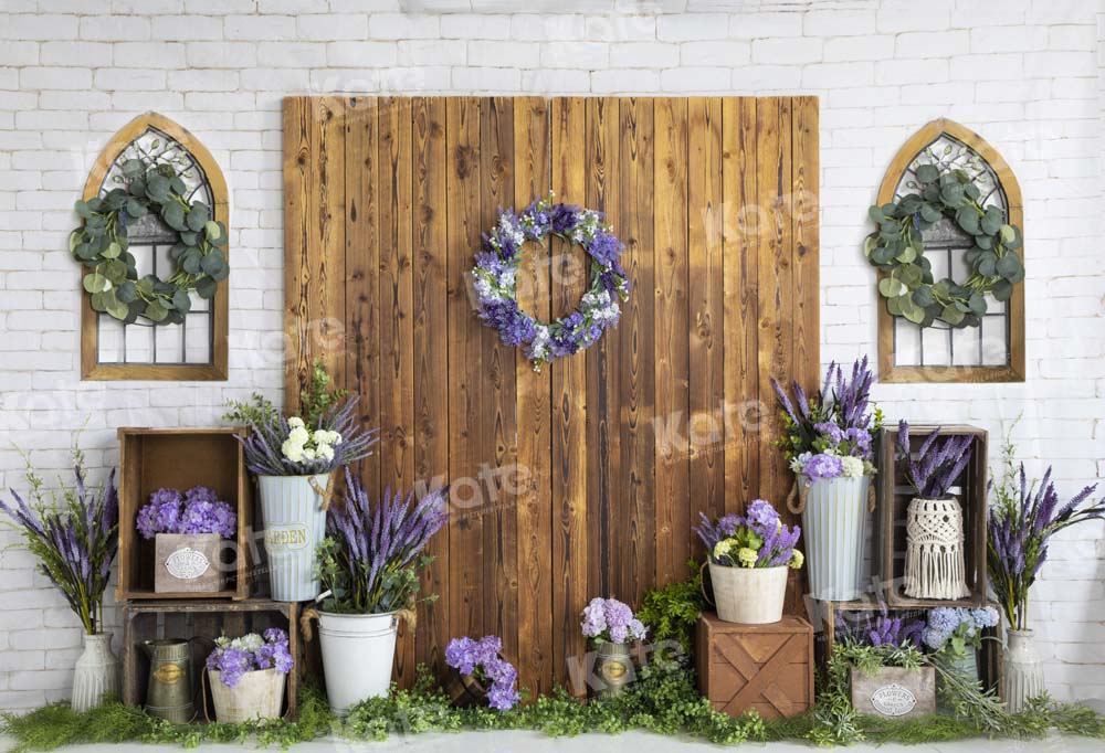 Kate Wooden Door Flower Backdrop Brick Wall White Designed by Emetselch - Kate Backdrop AU