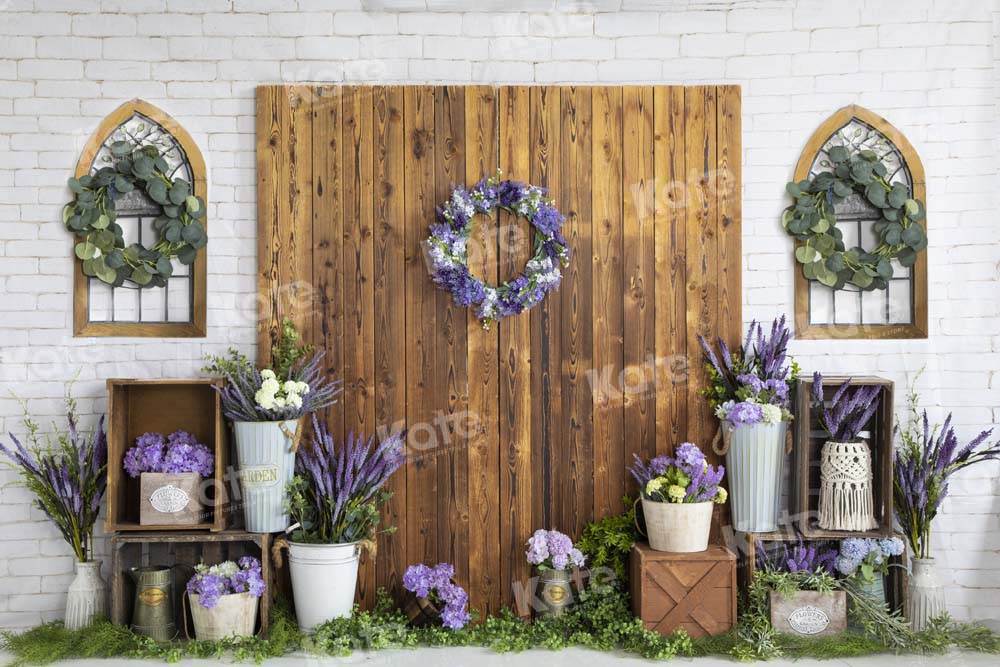 Kate Wooden Door Flower Backdrop Brick Wall White Designed by Emetselch - Kate Backdrop AU