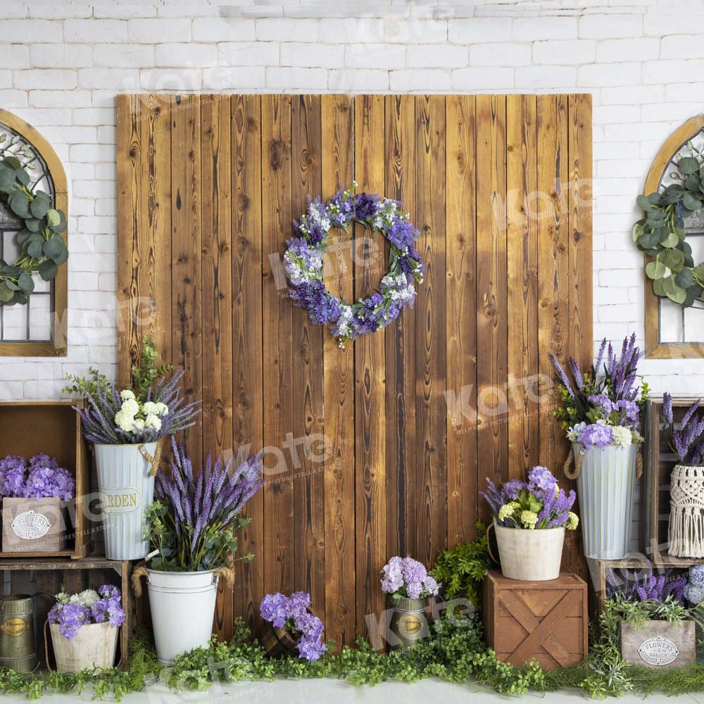 Kate Wooden Door Flower Backdrop Brick Wall White Designed by Emetselch - Kate Backdrop AU