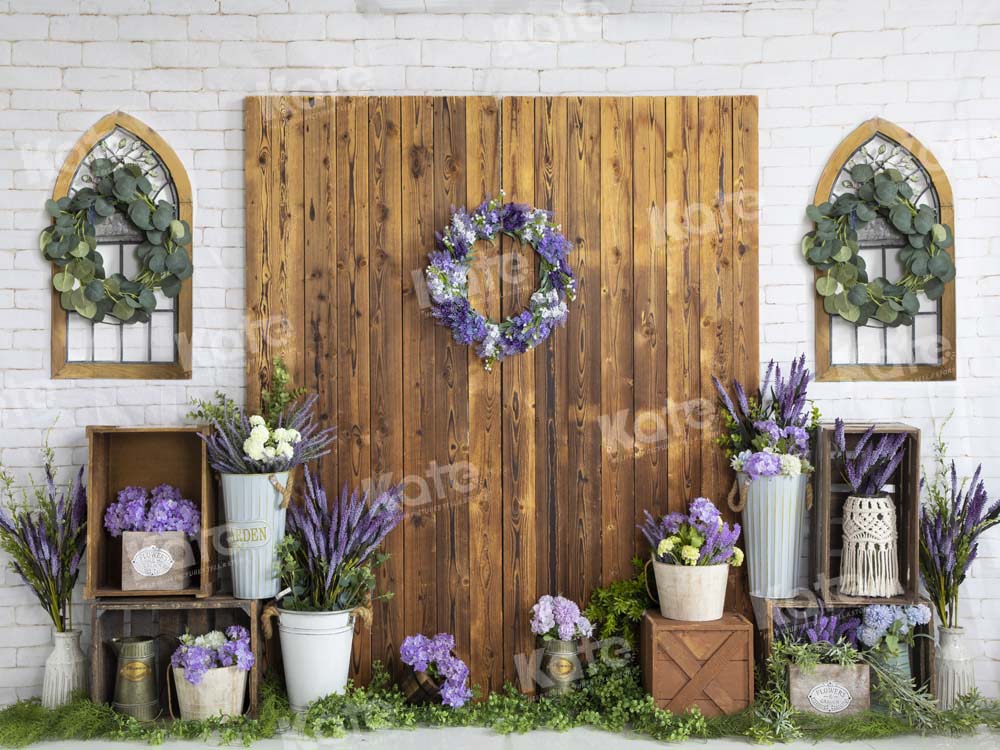 Kate Wooden Door Flower Backdrop Brick Wall White Designed by Emetselch - Kate Backdrop AU