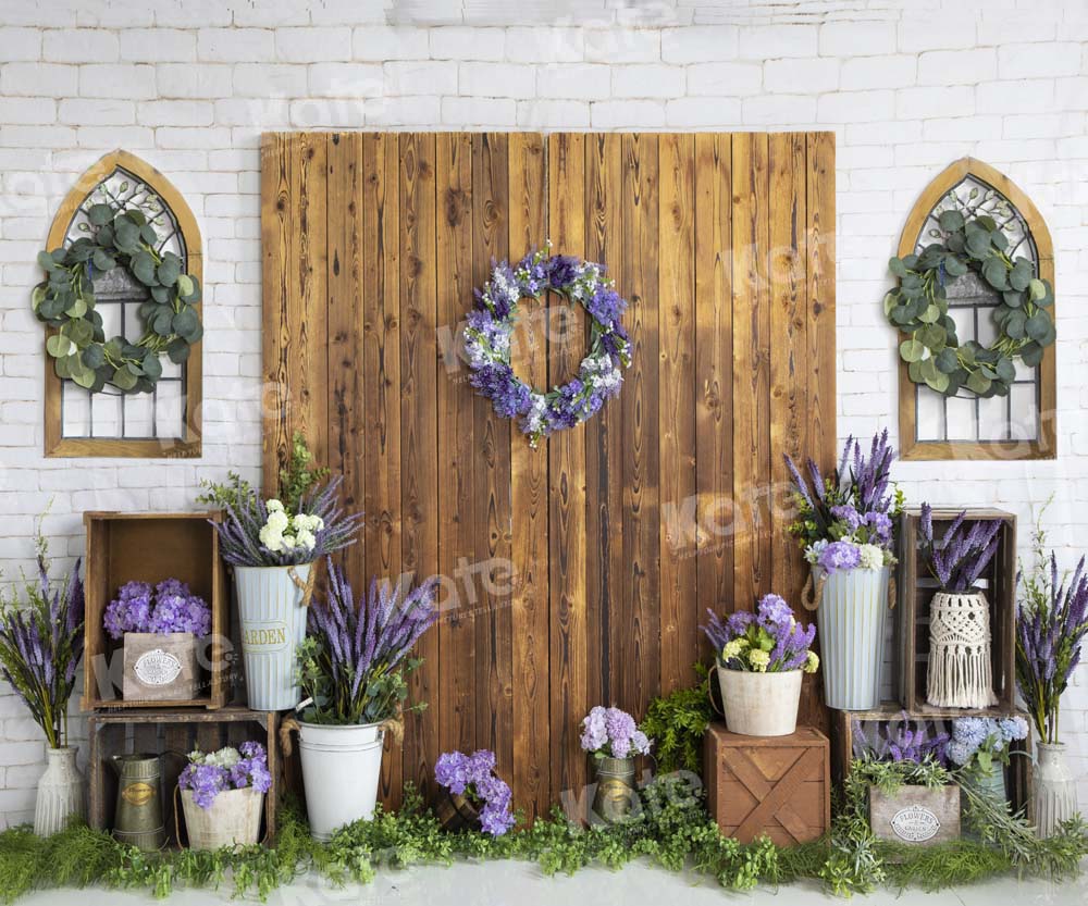 Kate Wooden Door Flower Backdrop Brick Wall White Designed by Emetselch - Kate Backdrop AU