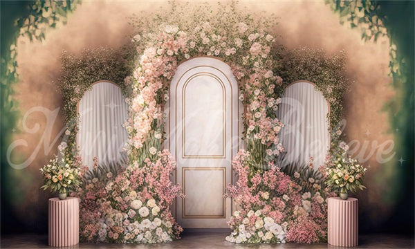 Kate Painted Spring Backdrop Interior Floral Pink Marble Panels Designed by Mini MakeBelieve - Kate Backdrop AU