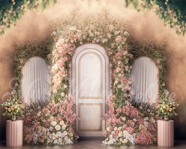 Kate Painted Spring Backdrop Interior Floral Pink Marble Panels Designed by Mini MakeBelieve - Kate Backdrop AU