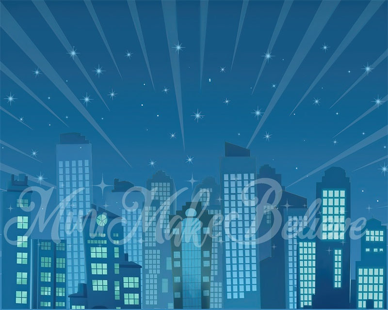 Kate Cake Smash City Buildings Backdrop Cartoon Blue Night Designed by Mini MakeBelieve - Kate Backdrop AU