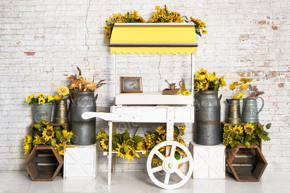 Kate Summer Sunflower Trolley Backdrop Brick Wall for Photography - Kate Backdrop AU