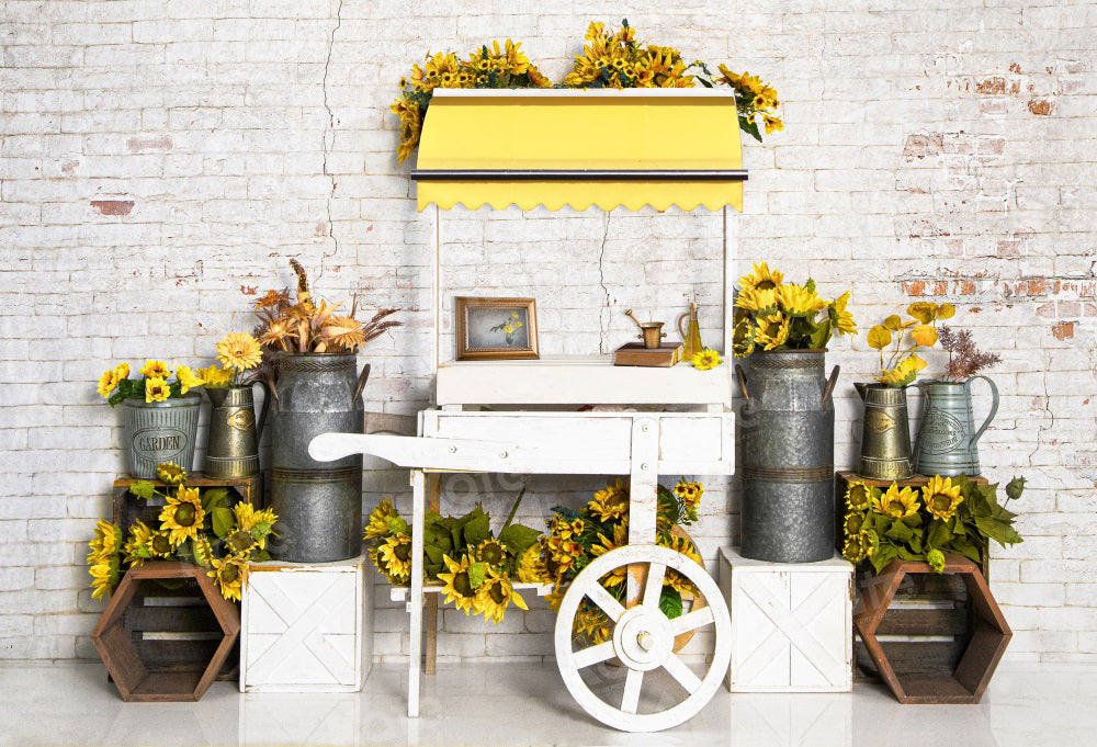 Kate Summer Sunflower Trolley Backdrop Brick Wall for Photography - Kate Backdrop AU