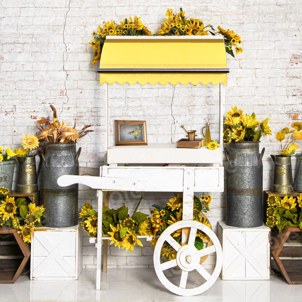 Kate Summer Sunflower Trolley Backdrop Brick Wall for Photography - Kate Backdrop AU