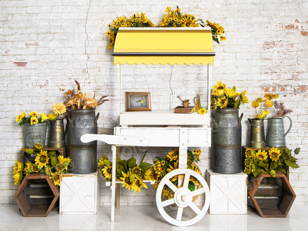 Kate Summer Sunflower Trolley Backdrop Brick Wall for Photography - Kate Backdrop AU
