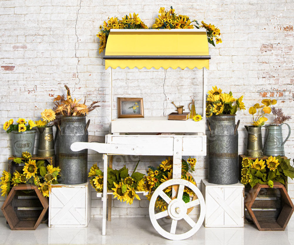 Kate Summer Sunflower Trolley Backdrop Brick Wall for Photography - Kate Backdrop AU