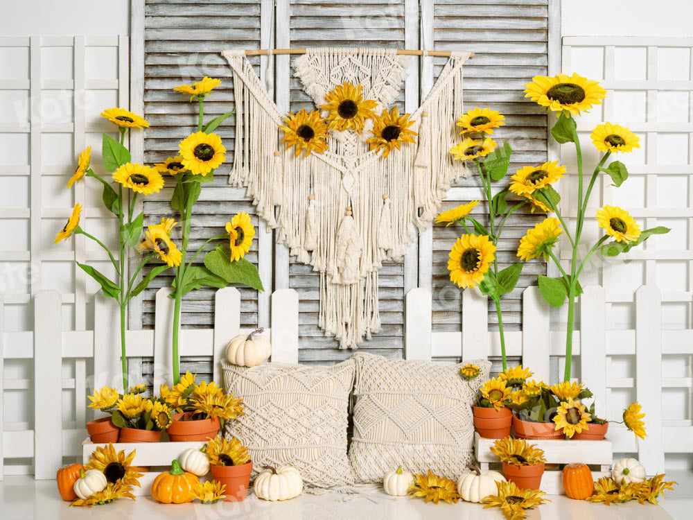 Kate Boho Sunflower Window Backdrop Tapestry Designed by Emetselch - Kate Backdrop AU