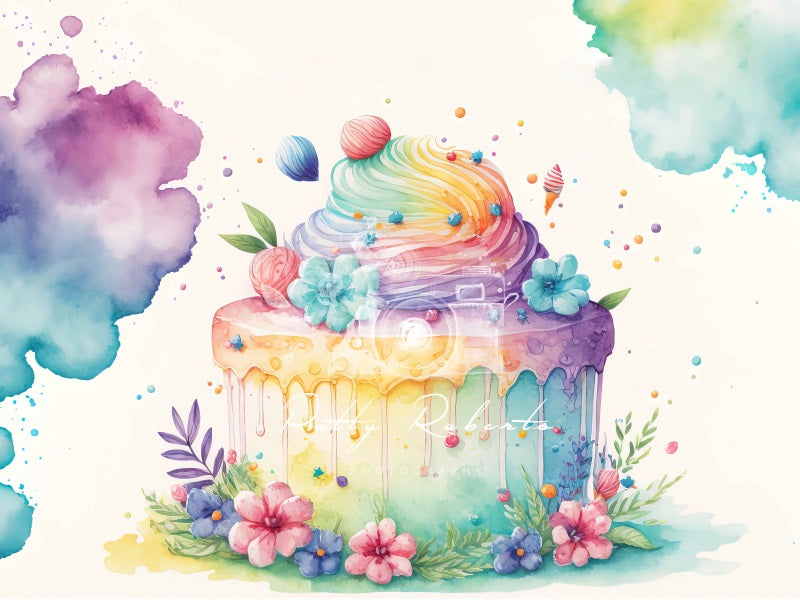 Kate Rainbow Colorful Cake Floral Backdrop Designed by Patty Robertss - Kate Backdrop AU