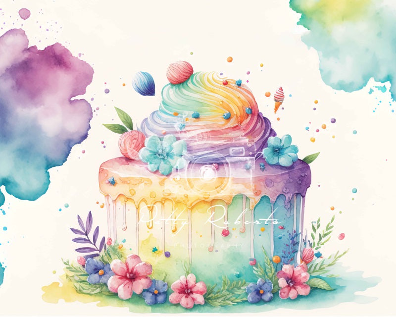 Kate Rainbow Colorful Cake Floral Backdrop Designed by Patty Robertss - Kate Backdrop AU
