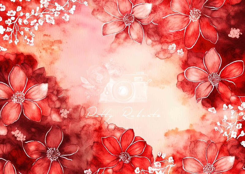 Kate Red Vintage Flowers Backdrop Designed by Patty Robertss - Kate Backdrop AU