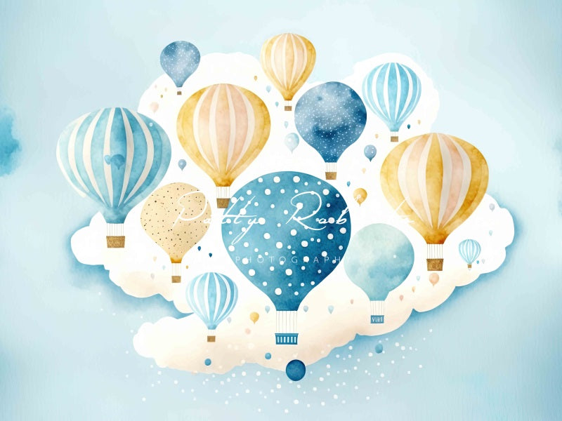 Kate Blue Hot Air Balloons Backdrop Designed by Patty Robertss - Kate Backdrop AU