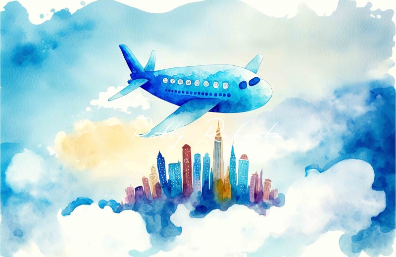 Kate High in the Sky Backdrop Blue Plane Designed by Patty Robertss - Kate Backdrop AU