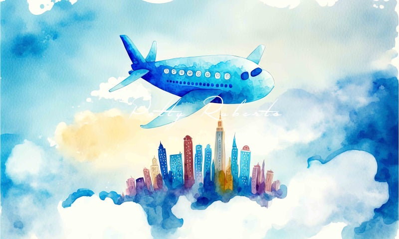 Kate High in the Sky Backdrop Blue Plane Designed by Patty Robertss - Kate Backdrop AU