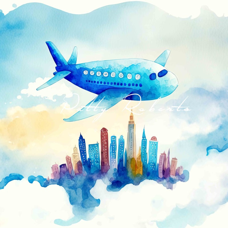 Kate High in the Sky Backdrop Blue Plane Designed by Patty Robertss - Kate Backdrop AU