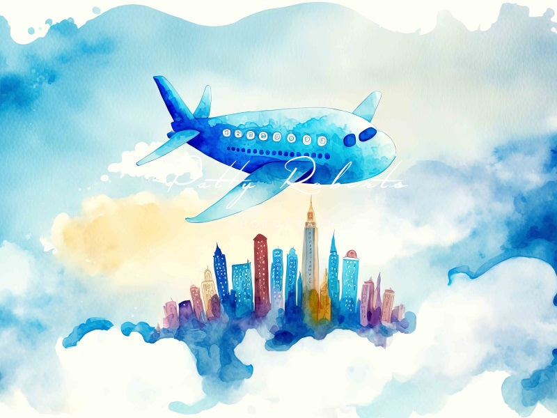 Kate High in the Sky Backdrop Blue Plane Designed by Patty Robertss - Kate Backdrop AU