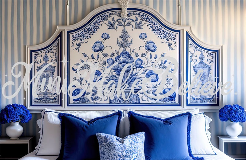 Kate Painted Blue Backdrop White Delft Style Boudoir Headboard Designed by Mini MakeBelieve - Kate Backdrop AU