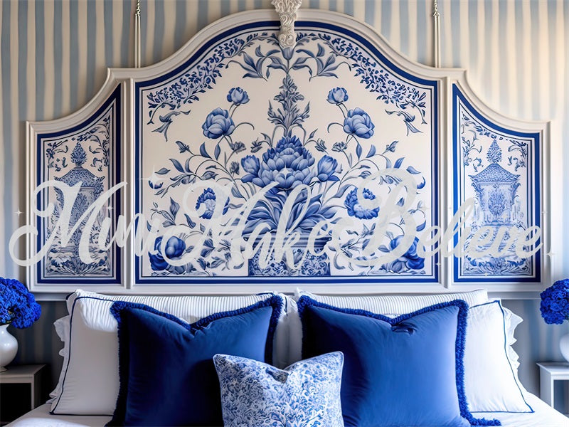 Kate Painted Blue Backdrop White Delft Style Boudoir Headboard Designed by Mini MakeBelieve - Kate Backdrop AU