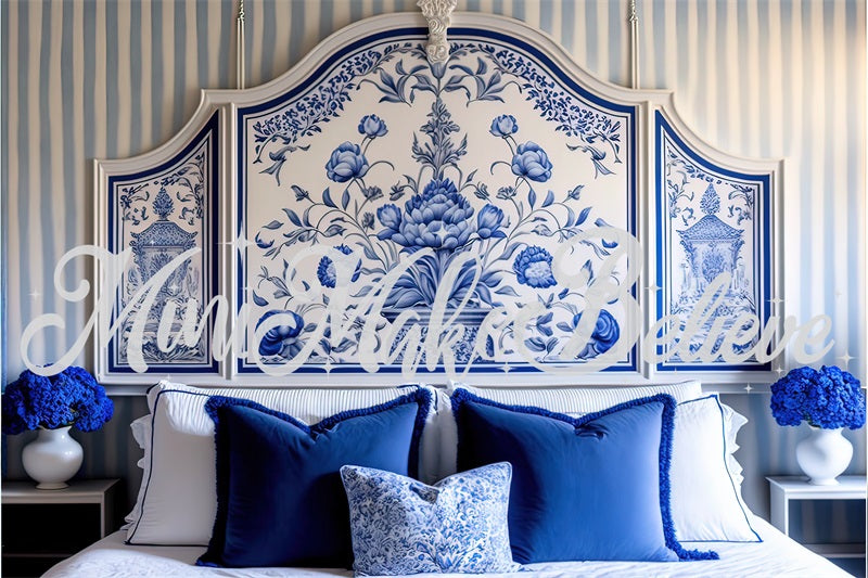 Kate Painted Blue Backdrop White Delft Style Boudoir Headboard Designed by Mini MakeBelieve - Kate Backdrop AU