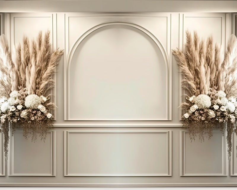 Kate Painted Cream Boho Wall Backdrop Dried Flowers Designed by Mini MakeBelieve - Kate Backdrop AU
